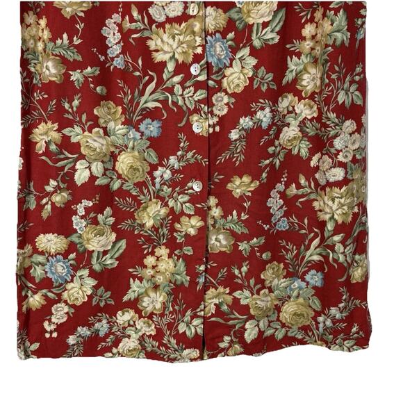 Vintage Cherry Red Skirt Floral Maxi Button Front Orvis Linen Blend NEW 12 USA - Picture 3 of 12
